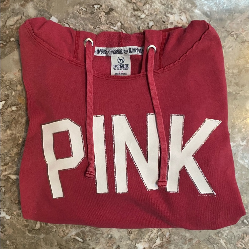 🎀 PINK by Victoria Secret Side Pockets Logo Hoodie Women’s Size SP 🎀